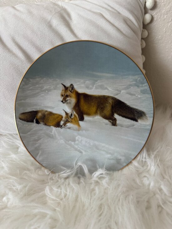 Charley Harper Other - Charley Harper Foxes in Snow Decorative Collector Plate Wildlife Art Gold Trim